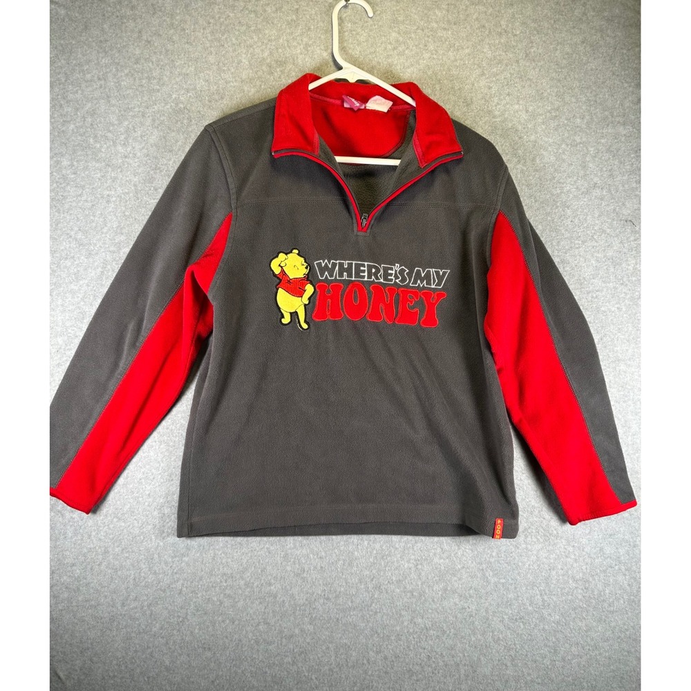 Disney Winnie The Pooh Fleece Quarter Zip Pullover Kids XL Grey Red 5M05